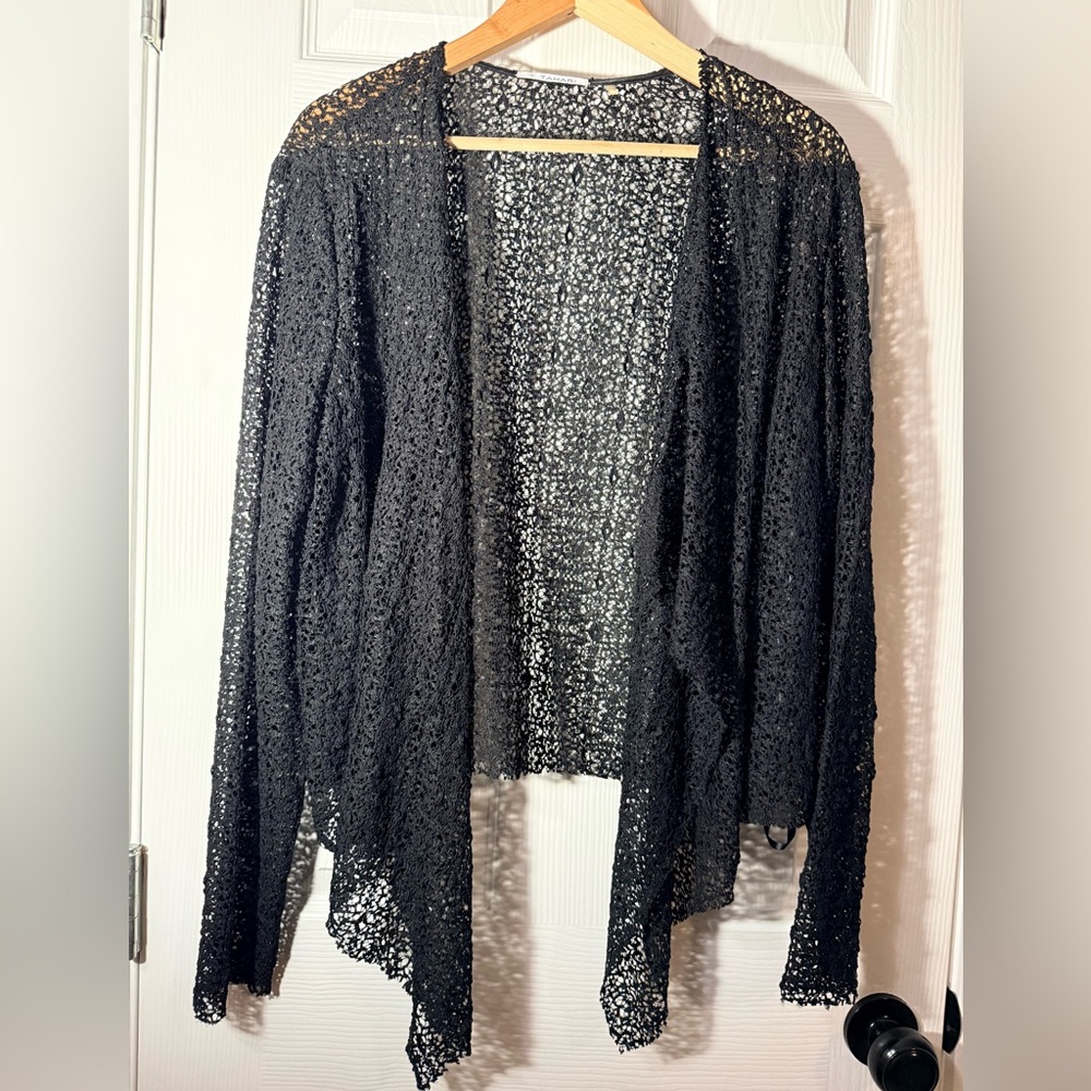 T Tahari Black Lace Anora Open Weave Lacey Jacket